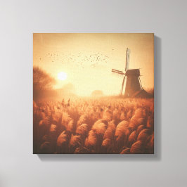 Golden Windmill Over Autumn Field Canvas Art Leinwanddruck