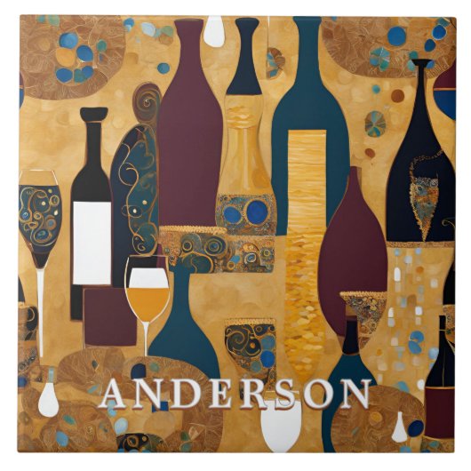 Golden Wine Glasflaschen Abstrakt Fliese (Vorderseite)