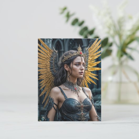 Golden Winged Dark Angel Queen Postkarte (Stehend Vorderseite)