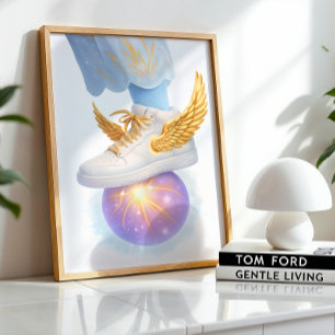 Golden Winged Sneaker on Glows Orb Poster