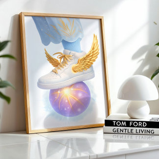 Golden Winged Sneaker on Glows Orb Poster