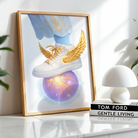 Golden Winged Sneaker on Glows Orb Poster