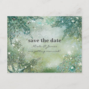 Golden Winter Elegante Schneeflocken Save the Date Ankündigungspostkarte