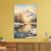 Golden Winter River Serenity – Oil Painting Leinwanddruck (Insitu (Wohnzimmer))