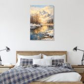 Golden Winter River Serenity – Oil Painting Leinwanddruck (Insitu (Schlafzimmer))