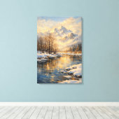Golden Winter River Serenity – Oil Painting Leinwanddruck (Insitu (Holzboden))