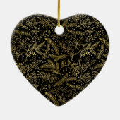 Golden Winter Sprigs Monogram Black Keramik Ornament (Hinten)