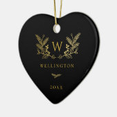 Golden Winter Sprigs Monogram Black Keramik Ornament (Links)
