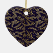 Golden Winter Sprigs Monogram Blue Keramik Ornament (Hinten)