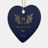 Golden Winter Sprigs Monogram Blue Keramik Ornament (Links)