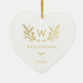 Golden Winter Sprigs Monogram Keramik Ornament (Vorne)