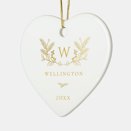 Golden Winter Sprigs Monogram Keramik Ornament (Links)