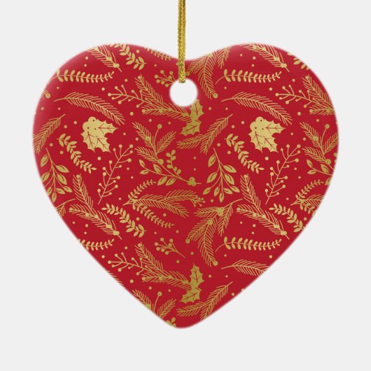 Golden Winter Sprigs Monogram Red Keramik Ornament (Hinten)