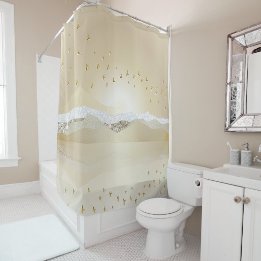 Golden Winter Sunset Berg Reflektion im Wasser Duschvorhang (Beispiel)