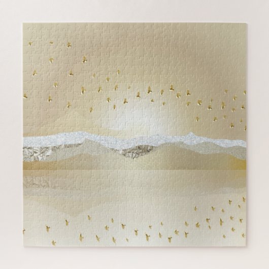 Golden Winter Sunset Berg Reflektion im Wasser Puzzle (Vertikal)