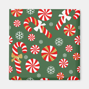 Golden Winter Sweet Snowfall Candy Cane Magnet