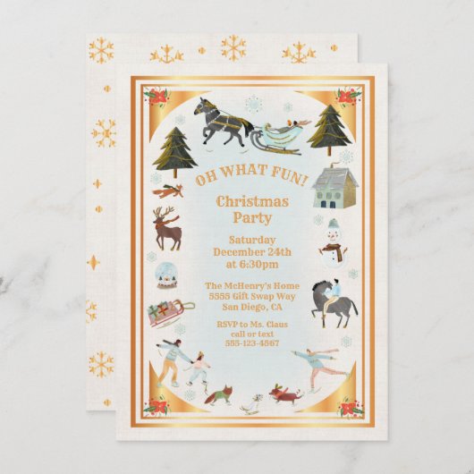 Golden Winter Village - Weihnachtsfest - Party Einladung (Vorne/Hinten)