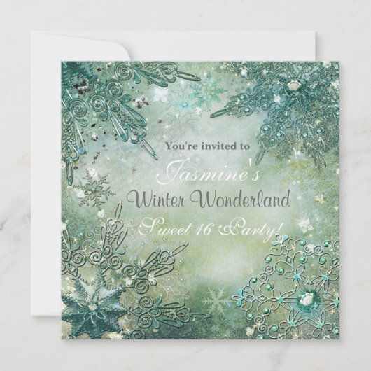 Golden Winter Wonderland Schneeflocken Einladung (Vorderseite)