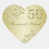Golden Wirbel 50. Hochzeitsticker Herz-Aufkleber (Vorderseite)