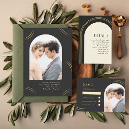 Golden Wisps Black Two Foto Hochzeit Einladung