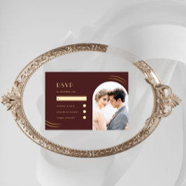 Golden Wisps Dark Burgundy Foto Wedding RSVP Karte