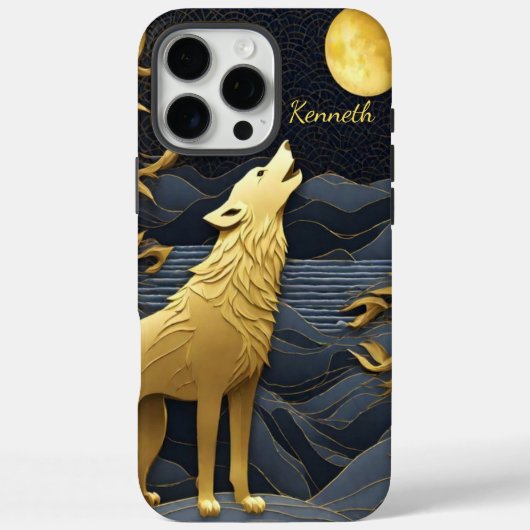 Golden Wolf Howling bei Vollmond in der Nacht Case-Mate iPhone Hülle (Rückseite)