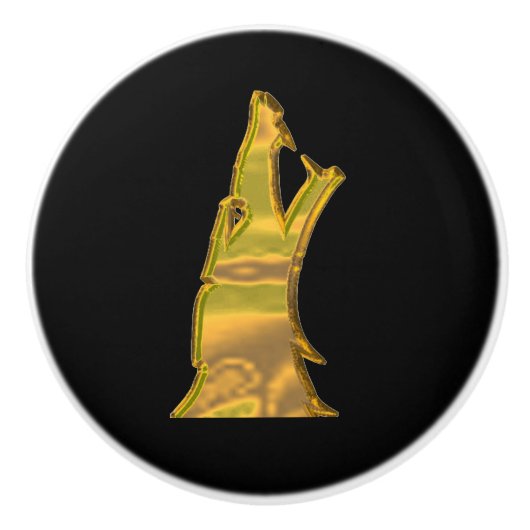 Golden Wolf Kopf schwarzer Keramik Knopf Keramikknauf (Vorderseite)