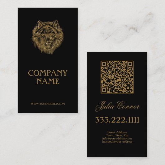 Golden Wolf Portrait Luxuriöse Black Business Card Visitenkarte (Vorne/Hinten)