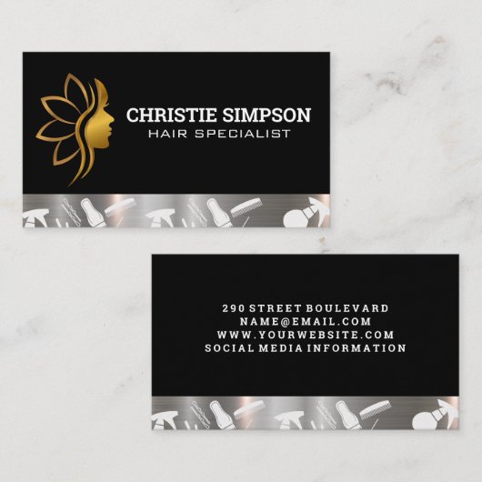 Golden Woman Hair Logo | Hair Stylist Beauty Visitenkarte (Vorne/Hinten)