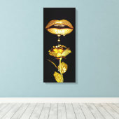 Golden womans Lips Dripping Liquid Gold Art  Leinwanddruck (Insitu (Holzboden))