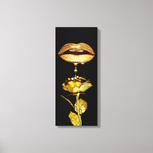 Golden womans Lips Dripping Liquid Gold Art Leinwanddruck
