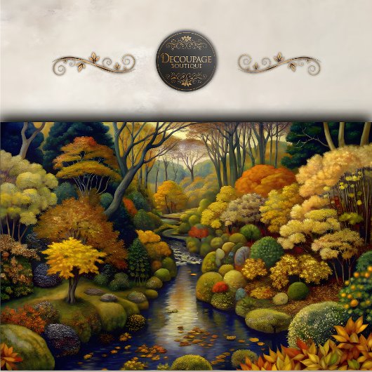 Golden Woodland Garden Stream Decoupage Seidenpapier