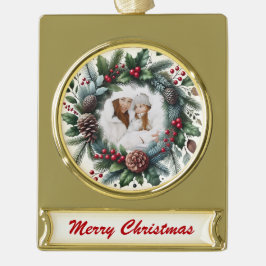 Golden Wreath – Customizable Christmas Keepsake Banner-Ornament Gold