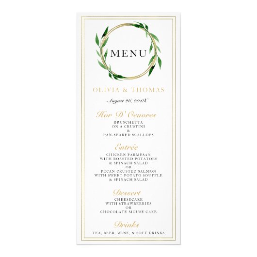 Golden Wreath Wedding Menu Werbekarte (Vorne)