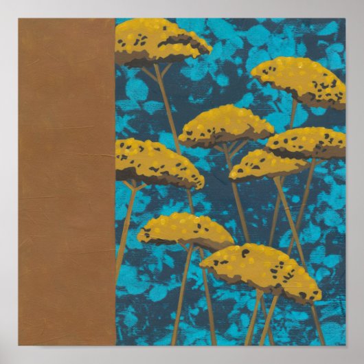 Golden Yarrow Garden mit blauem Hintergrund Poster (Vorne)