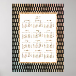 Golden Yearly 2017 Calendar Poster Black 18x24