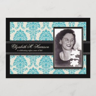Golden Years Damask Birthday Party Invite (aqua) Einladung