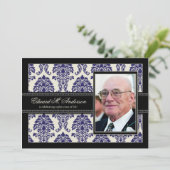 Golden Years Damask Birthday Party Invite (Marine) Einladung (Stehend Vorderseite)