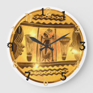 Golden Yellow African Traditionelle Farben Große Wanduhr