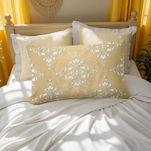 Golden Yellow and White Damask Muster Lendenkissen