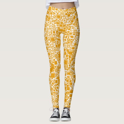 Golden Yellow and White Mini Tile Design Leggings (Vorderseite)