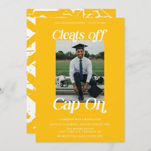 Golden Yellow Athlete Abschluss entfernt Cap on Einladung (Vorne/Hinten)