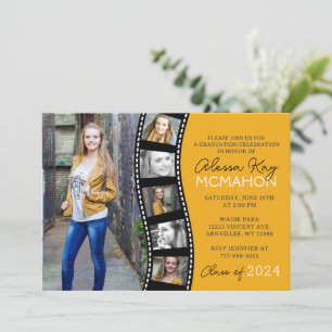 Golden Yellow & Black Filmstrip 6 Foto Abschluss Einladung