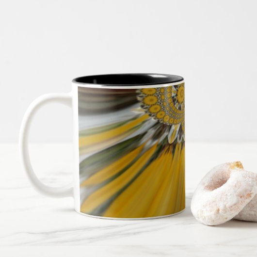 Golden Yellow Blume Design Art Zweifarbige Tasse (Mit Donut)