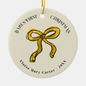 Golden Yellow Bow Baby's First Christmas Foto Keramik Ornament (Vorne)