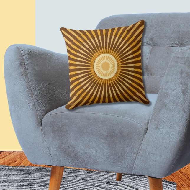Golden Yellow Brown Star Blume Kissen (Regular Centered Golden Yellow & Brown Star Flower Throw Pillow)