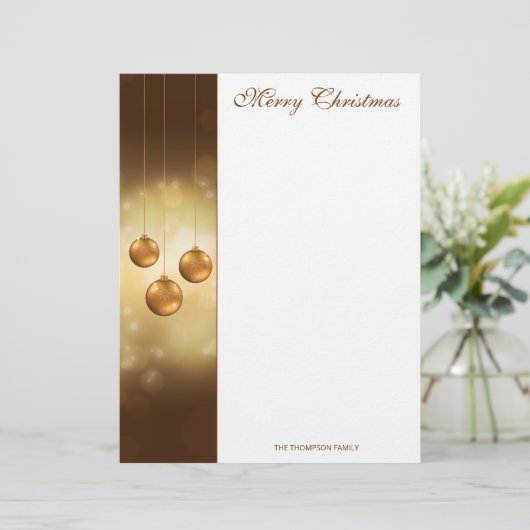 Golden Yellow Christmas Baubles on Yellow Bokeh Briefbogen (Stehend Vorderseite)