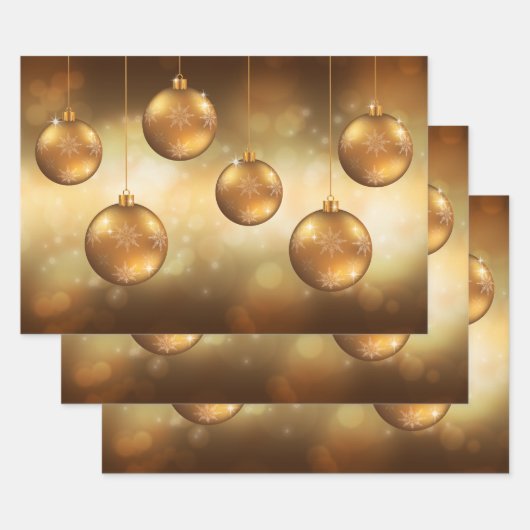 Golden Yellow Christmas Baubles on Yellow Bokeh Geschenkpapier Set (Set)
