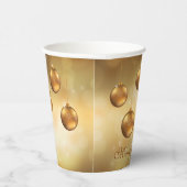 Golden Yellow Christmas Baubles on Yellow Bokeh Pappbecher (Rechts)