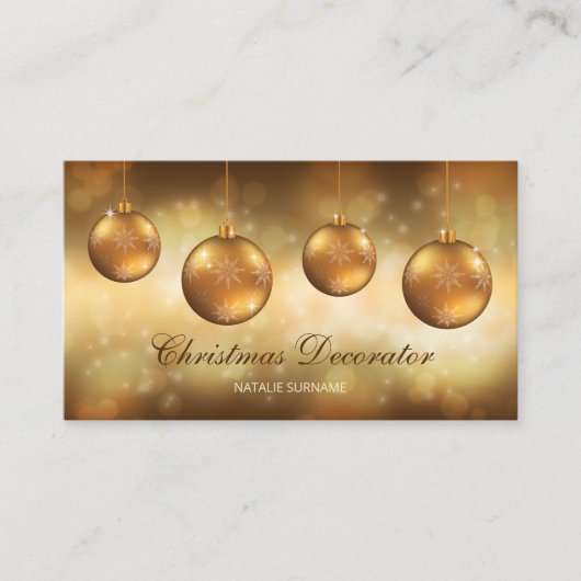 Golden Yellow Christmas Baubles on Yellow Bokeh Visitenkarte (Vorderseite)